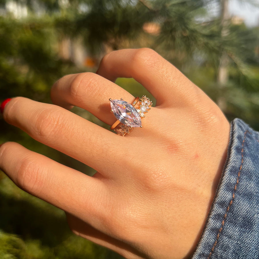 2 Pcs Marquise Cut Enhancer Wedding Bridal Set shine