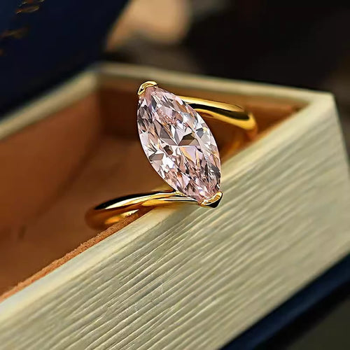 Simple Pink Marquise Cut Gold Plated Ring Carly Jewelry