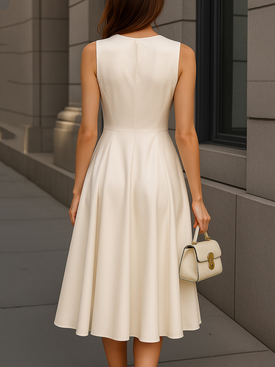 Elegant Sleeveless A-Line Midi Dress HWT