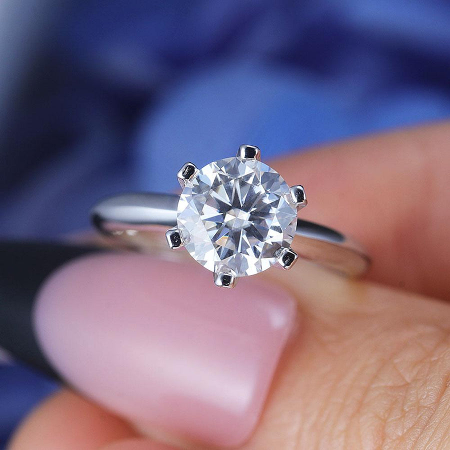ShineofDiamond Simple Round Cut Moissanite Sterling Silver Ring Shine of Diamond