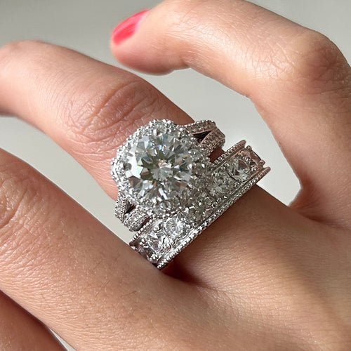 Size 5.5 | Round Cut Split Shank Halo 2-Piece Bridal Sets in 925 Sterling Silver Shineofdiamond