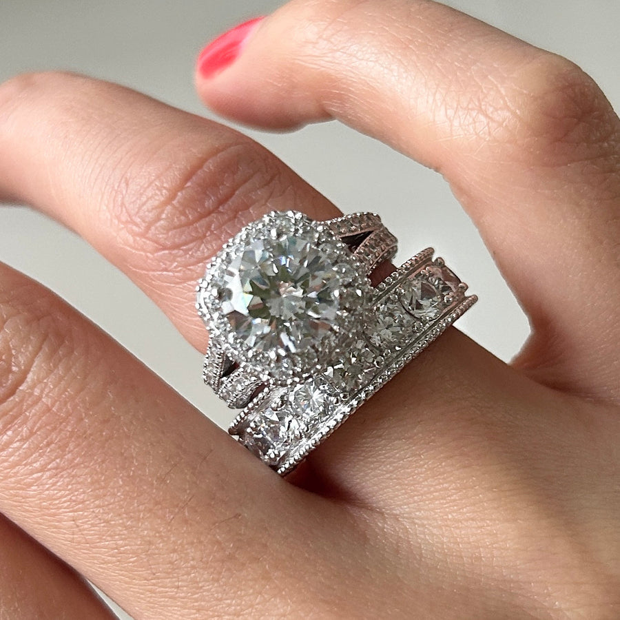 Size 5.5 | Round Cut Split Shank Halo 2-Piece Bridal Sets in 925 Sterling Silver Shineofdiamond