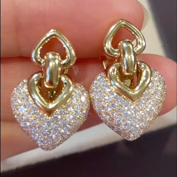 Vintage Golden Tone Heart Design Sterling Silver Dangle Earrings Shineofdiamond