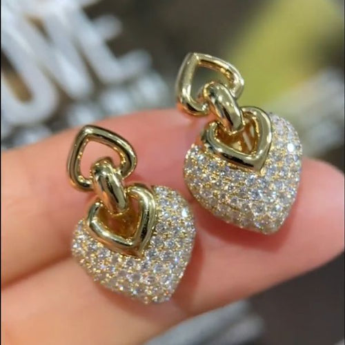 Vintage Golden Tone Heart Design Sterling Silver Dangle Earrings Shineofdiamond