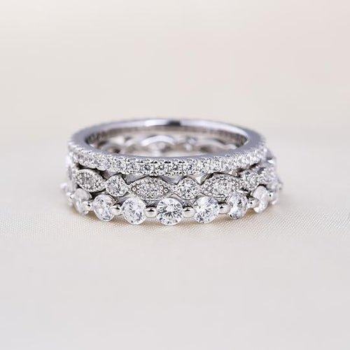 Art Deco Sliver Tone 3-Pieces Stackable Wedding Band Set Shineofdiamond