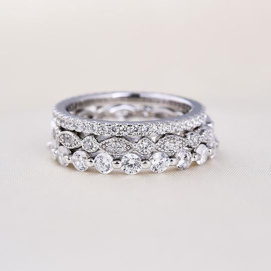 Art Deco Sliver Tone 3-Pieces Stackable Wedding Band Set Shineofdiamond