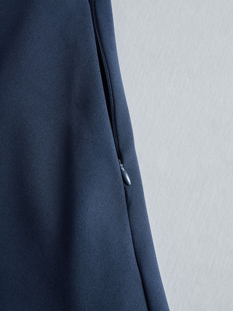 Elegant Navy Blue Tailored Fit Flared Coat Dress SN