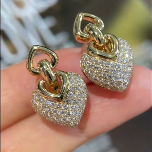 Vintage Golden Tone Heart Design Sterling Silver Dangle Earrings Shineofdiamond