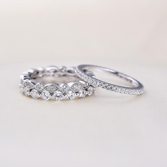Art Deco Sliver Tone 3-Pieces Stackable Wedding Band Set Shineofdiamond