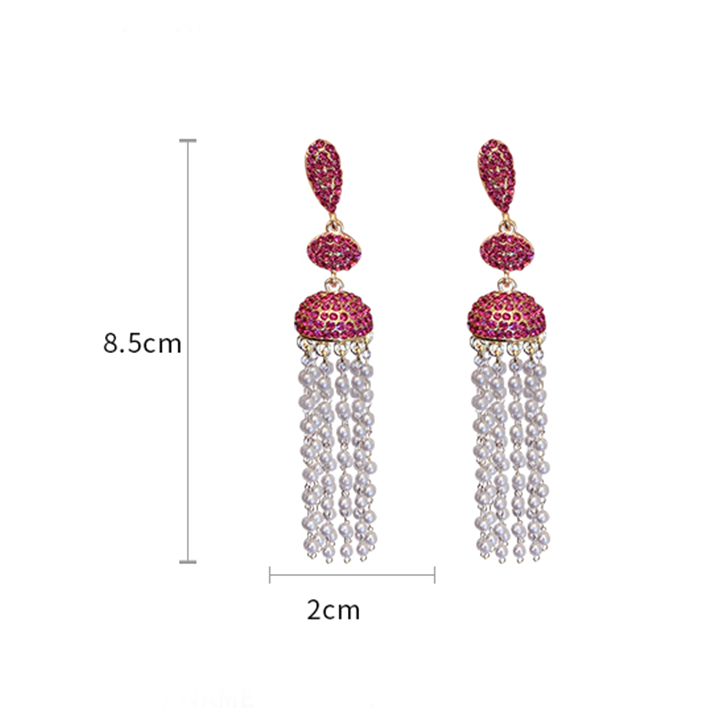Rhinestones Paved Drop Earrings With Pearl Fringe Dobrilajewelry
