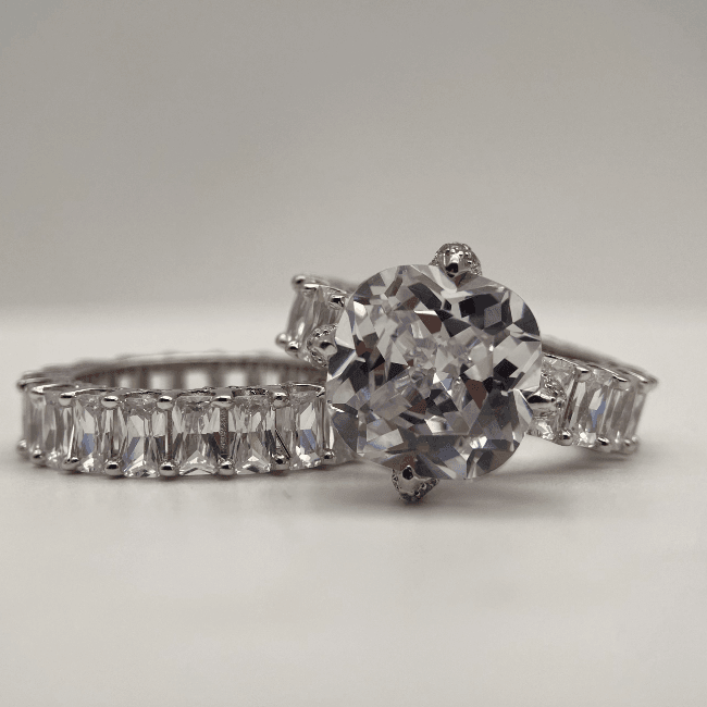 13.0ct Handmade Cushion Cut Eternity Sterling Silver Bridal Set Shineofdiamond