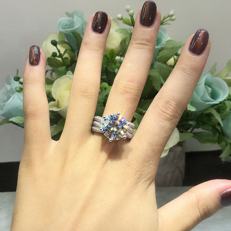 Luxury 6 Prong Twisted Band Round Cut Half Eternity Sterling Silver Engagement Ring Shineofdiamond