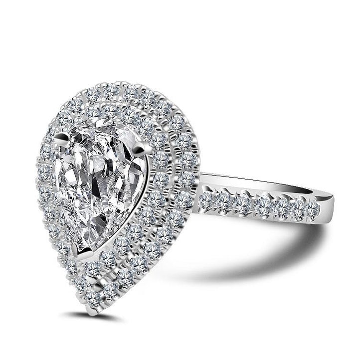 2.0ct Double Halo Pear Cut 925 Sterling Silver Engagement Ring shine of diamond