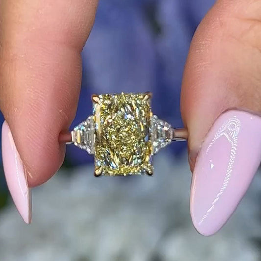 Fancy Yellow 4CT Radiant Cut Engagement Ring shineofdiamond