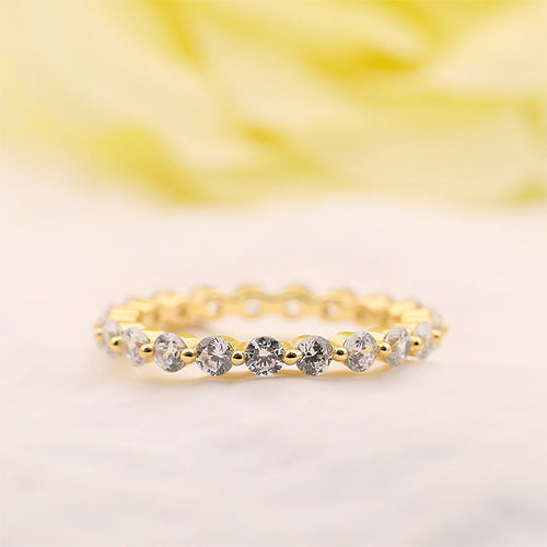 Classic Eternity Sterling Silver Wedding Band In Golden Tone Shineofidamond