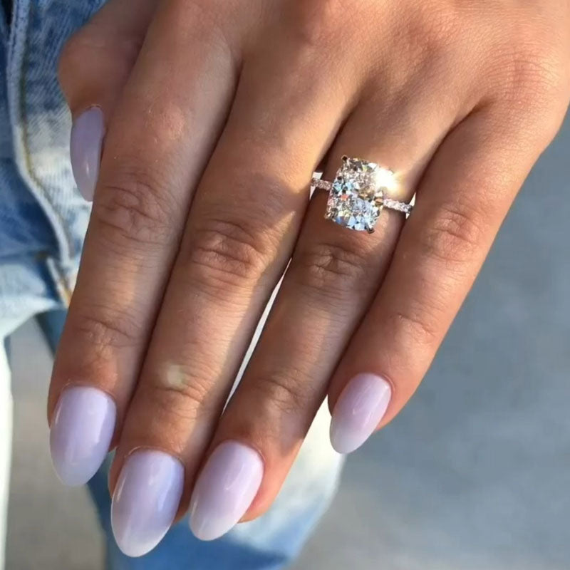 Gorgeous Elongate Cushion Cut Sterling Silver Engagement Ring shine of diamond