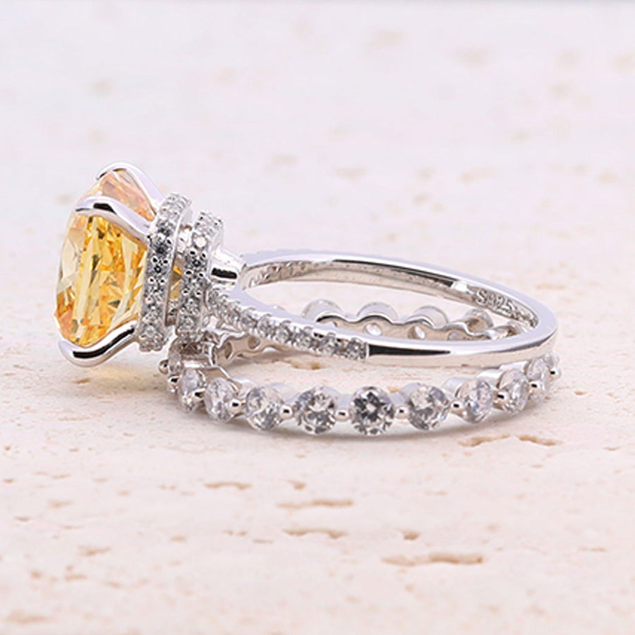 5.0ct Cushion Cut Yellow Gemstone Sterling Silver Bridal Set shine of diamond