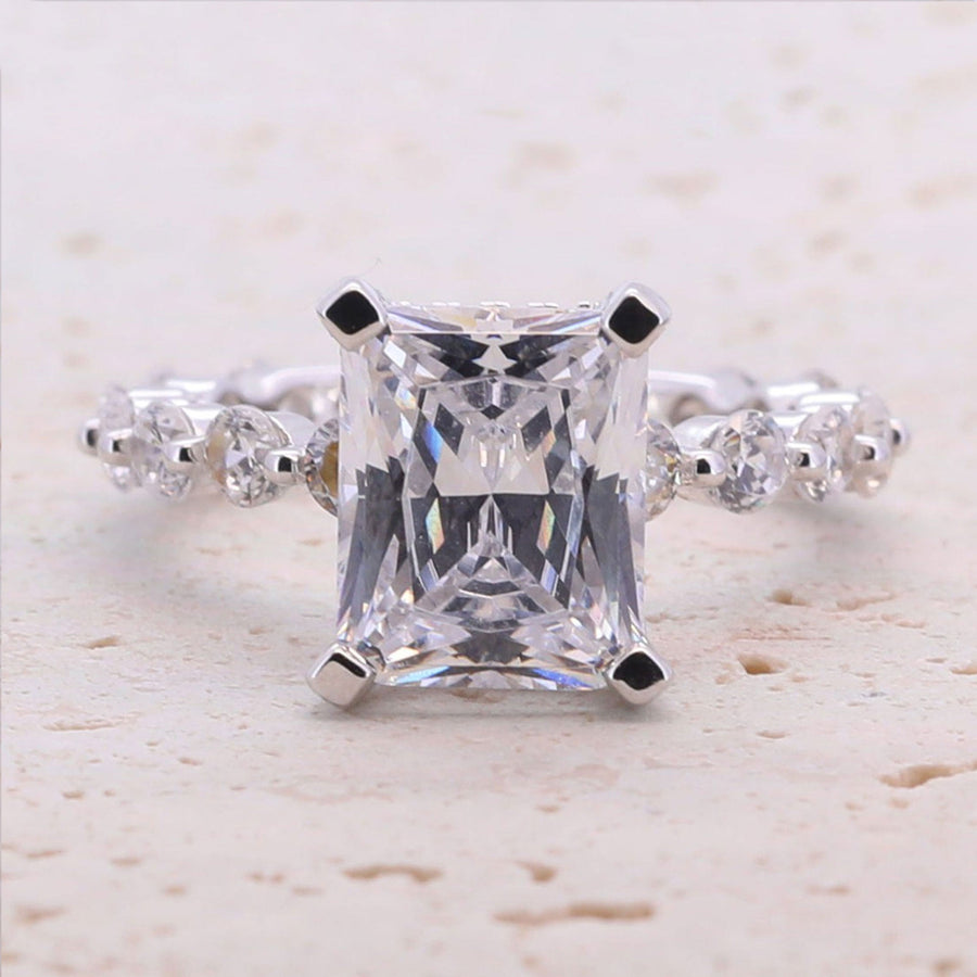 Classic 4.0ct Princess Cut Sterling Silver Engagement Ring Set shine of diamond