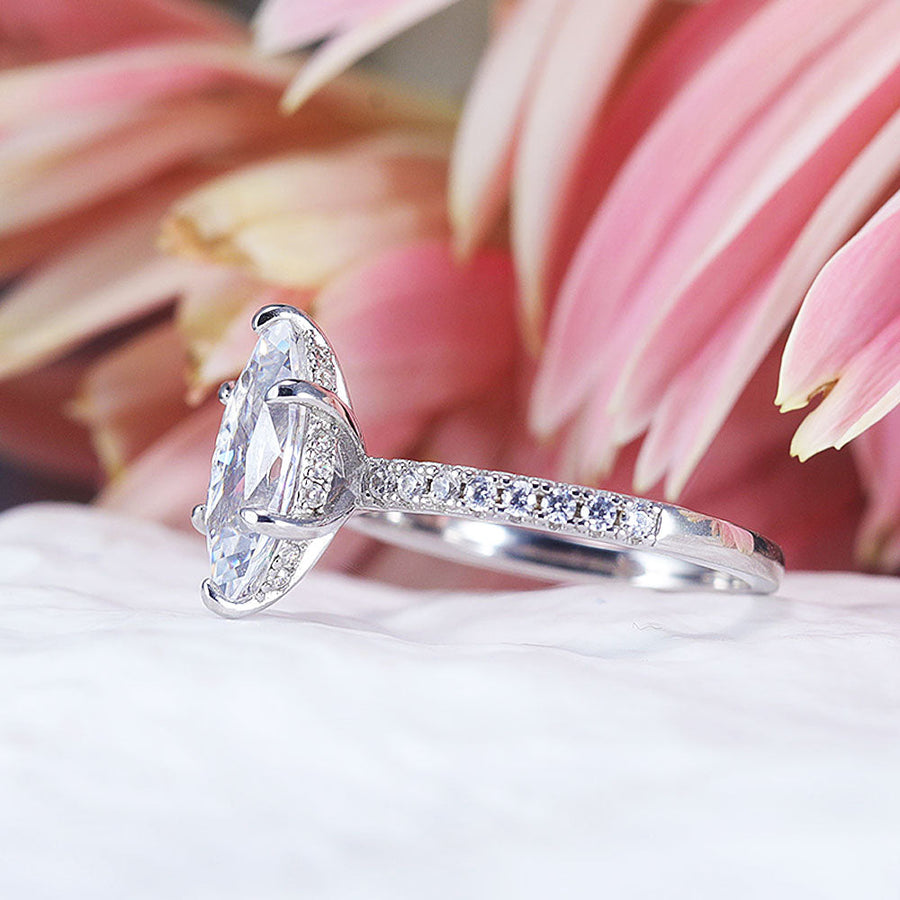 Vintage 2pcs Marquise Cut Sterling Silver Ring Set with Lace Band Shine of Diamond