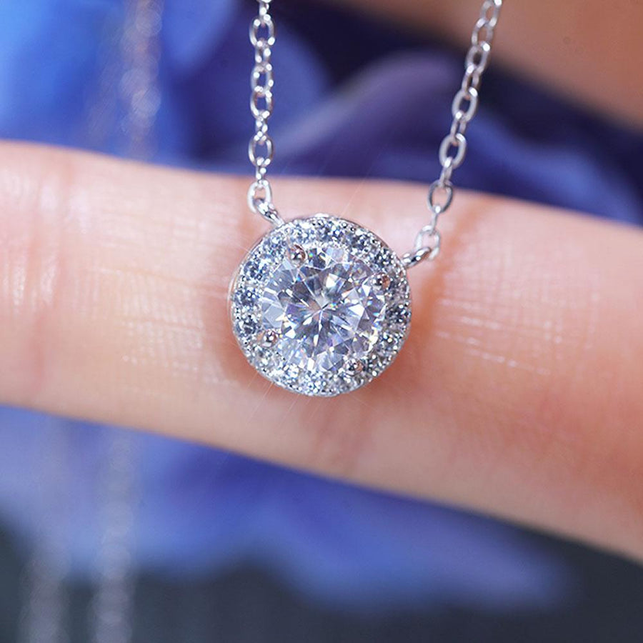 Classic 1.0 CT Round Cut Halo Design Moissanite Necklace Shine of Diamond