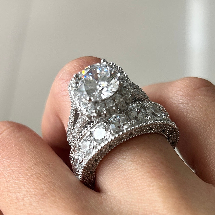 Size 5.5 | Round Cut Split Shank Halo 2-Piece Bridal Sets in 925 Sterling Silver Shineofdiamond