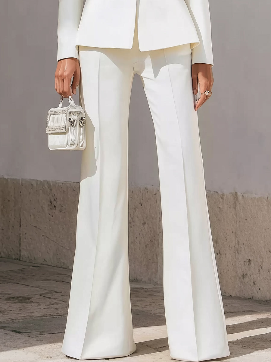 White Structured Suit With Embellished Trim And Sculpted Silhouette ZJ