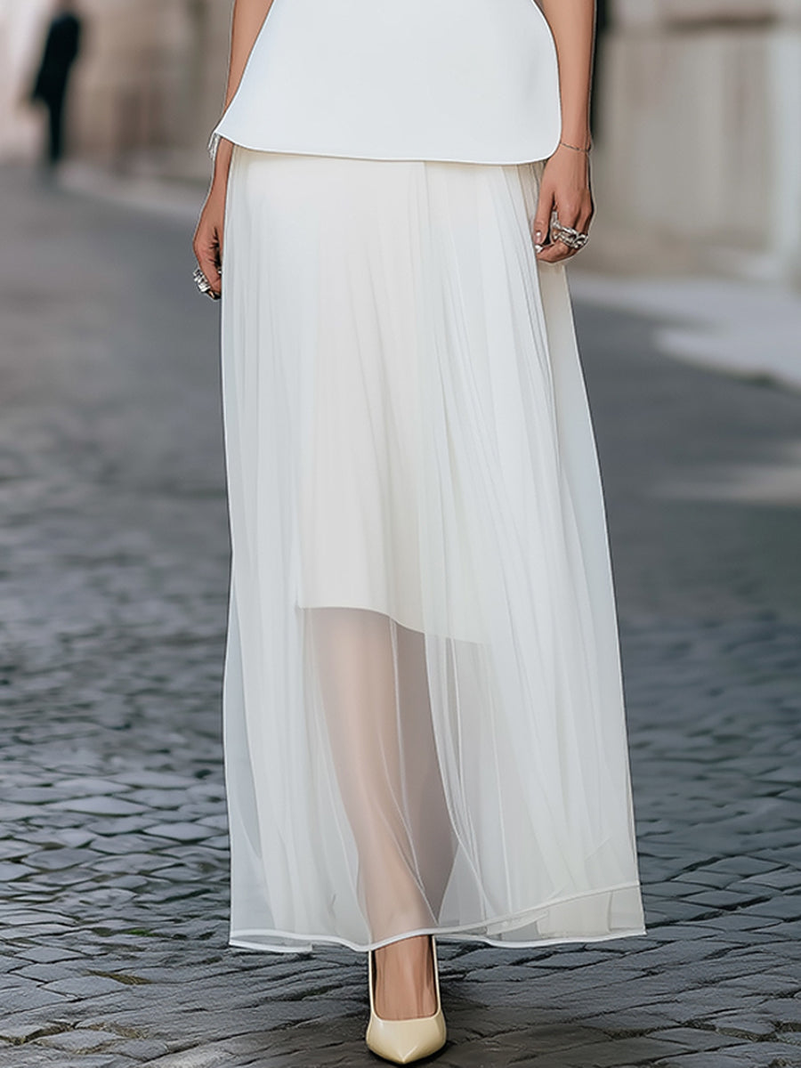 Elegant Structured Peplum Top & Sheer Layered Maxi Skirt Set HWT