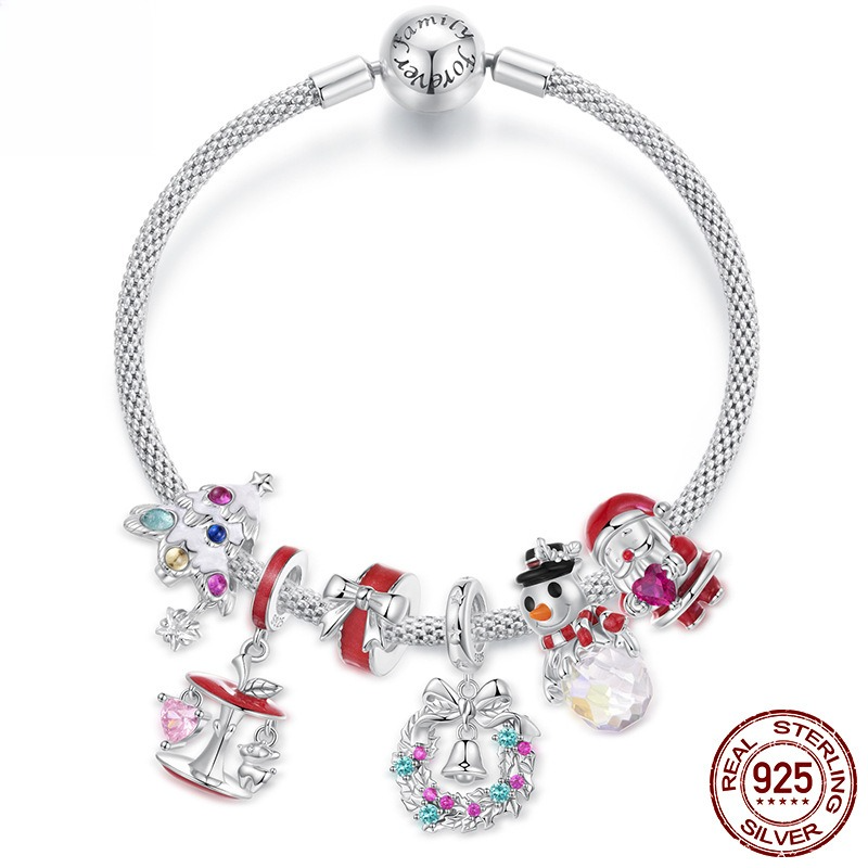 Christmas Themed 925 Sterling Silver Charms for Bracelets & Necklace Shine of Diamond