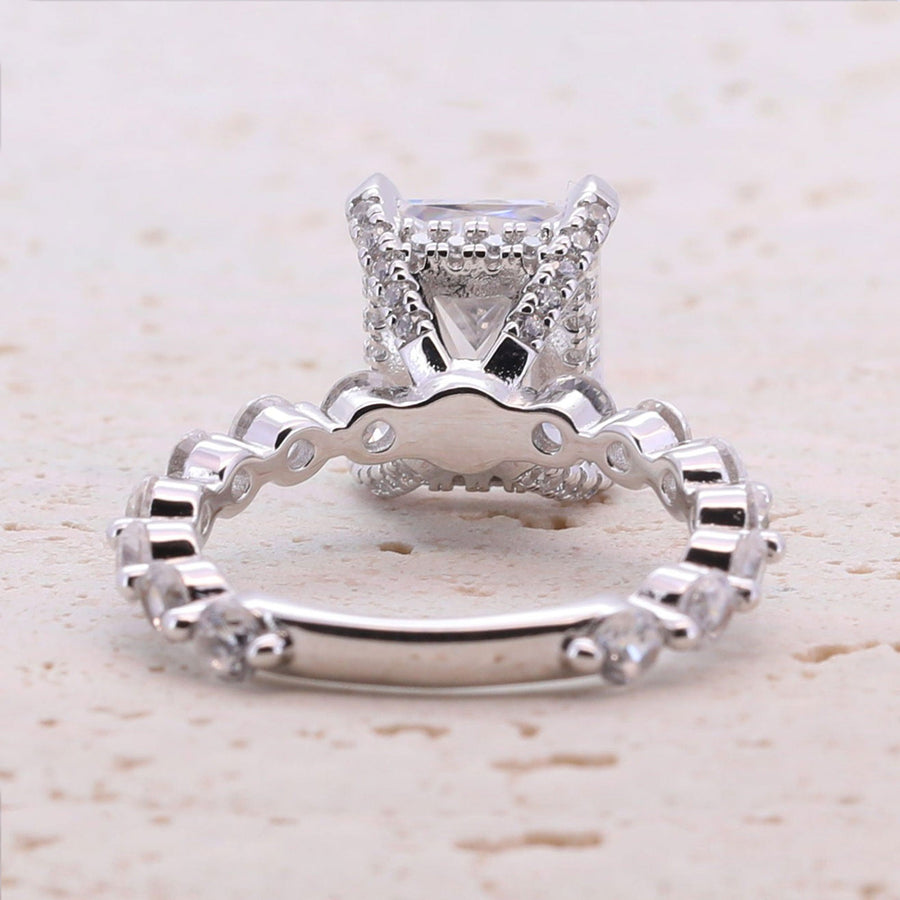 Classic 4.0ct Princess Cut Sterling Silver Engagement Ring with Half Eternity Band shine of diamond