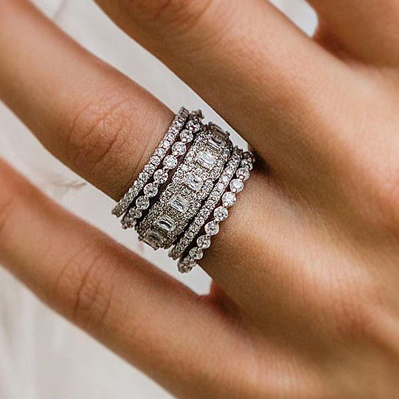 5PCS Cushion Cut Wedding Band Set in Sterling Silver Shineofdiamond