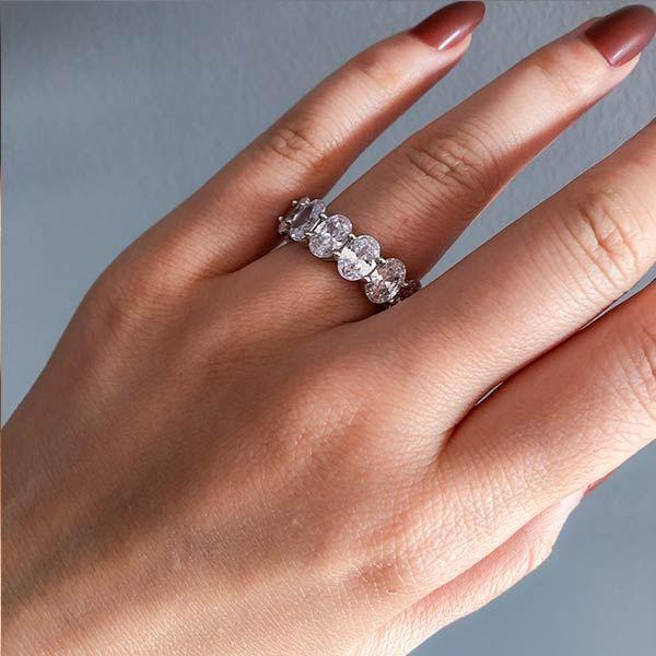 Oval Cut Sterling Silver Eternity Wedding Band Shineofidamond