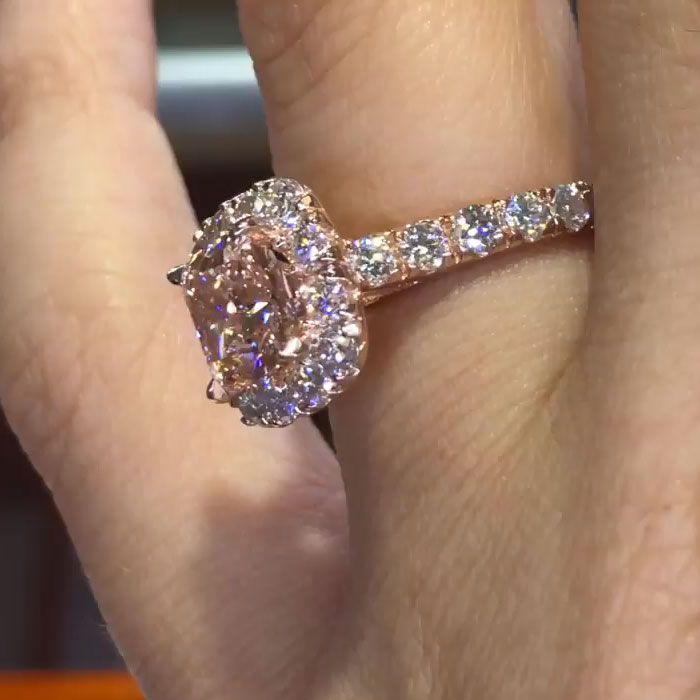 White Halo Pink Cushion Cut Engagement Ring Shineofidamond