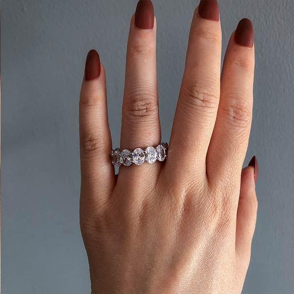 Oval Cut Sterling Silver Eternity Wedding Band Shineofidamond