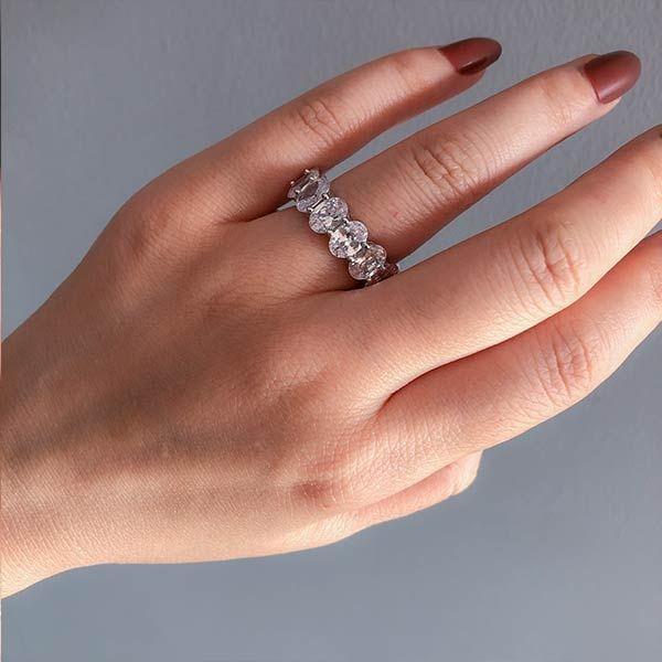 Oval Cut Sterling Silver Eternity Wedding Band Shineofidamond