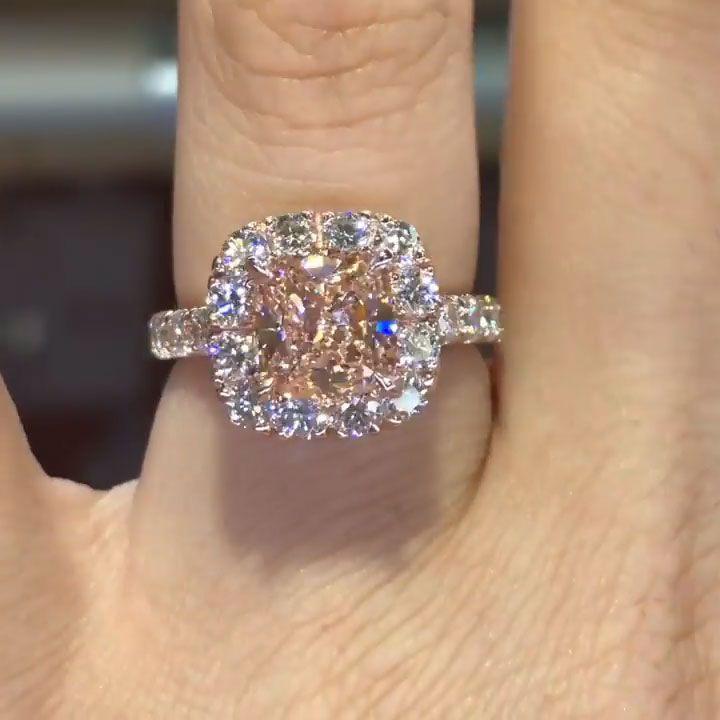 White Halo Pink Cushion Cut Engagement Ring Shineofidamond