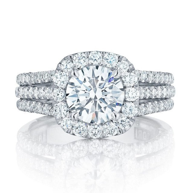 3.25ct Round Cut Sterling Silver Halo Triple Band Engagement Ring Shineofidamond