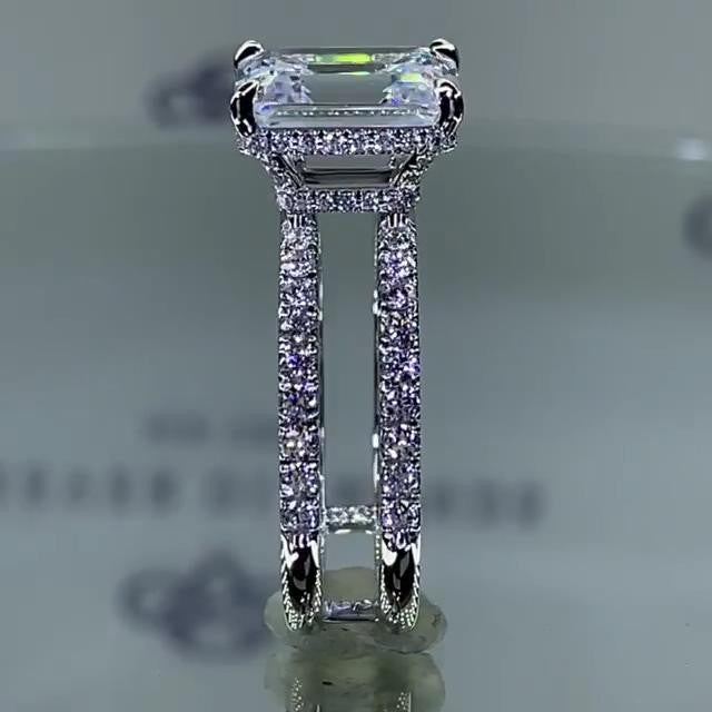 7.4CT Emerald Cut Engagement Ring In Sterling Silver Shineofdiamond