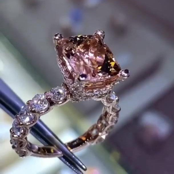 Radiant Cut Champagne Tone Under Halo Sterling Silver Engagement Ring hot