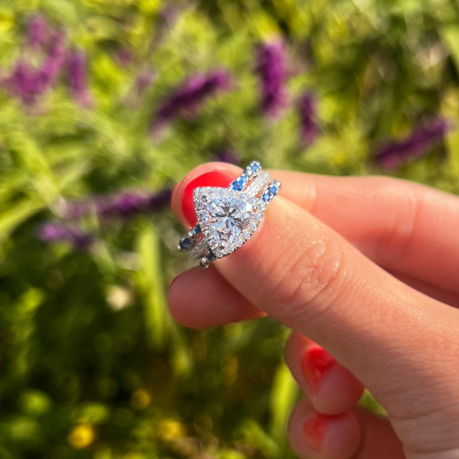 Luxury 3 Pcs Triangle Shape Sterling Silver Bridal Set Shine of Diamond
