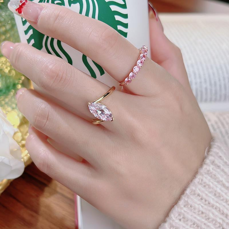 Simple Pink Marquise Cut Gold Plated Ring Carly Jewelry