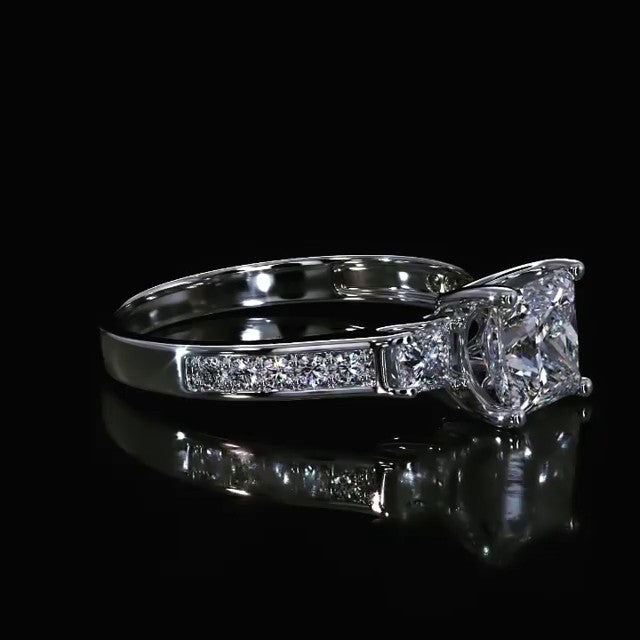 Three Stones Princess Cut Engagement Ring In Sterling Silver shine of diamond