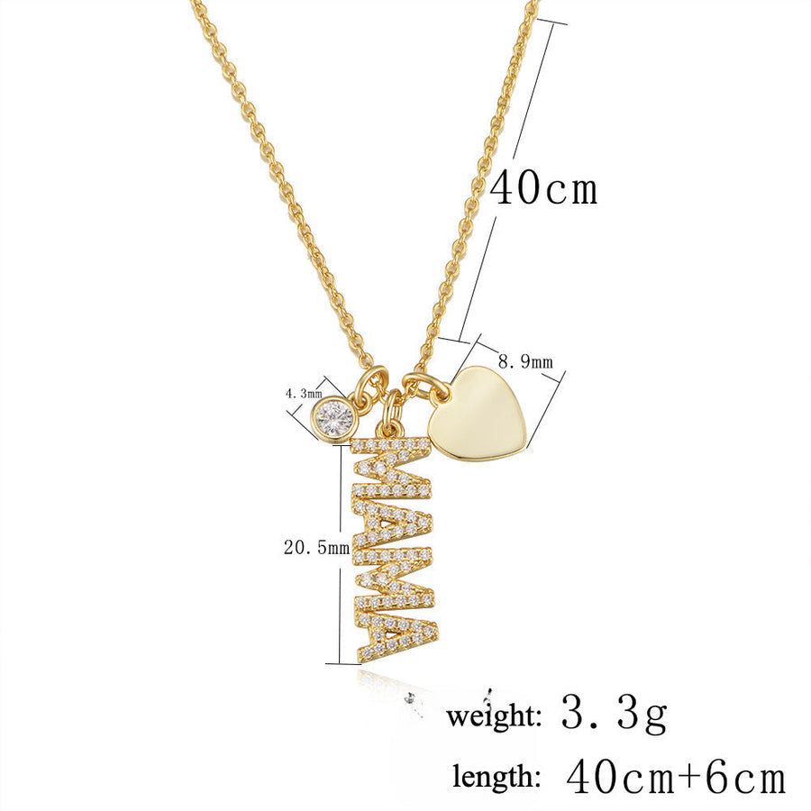 Simple MAMA Design Silver Necklace For Mom Shine of Diamond
