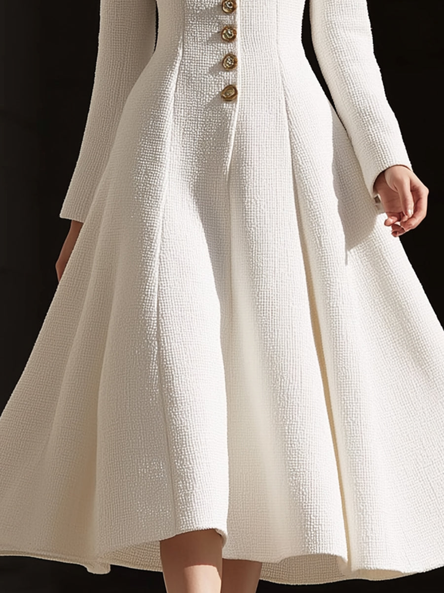 Ivory Tweed Tailored Lapel Midi Dress ZJ