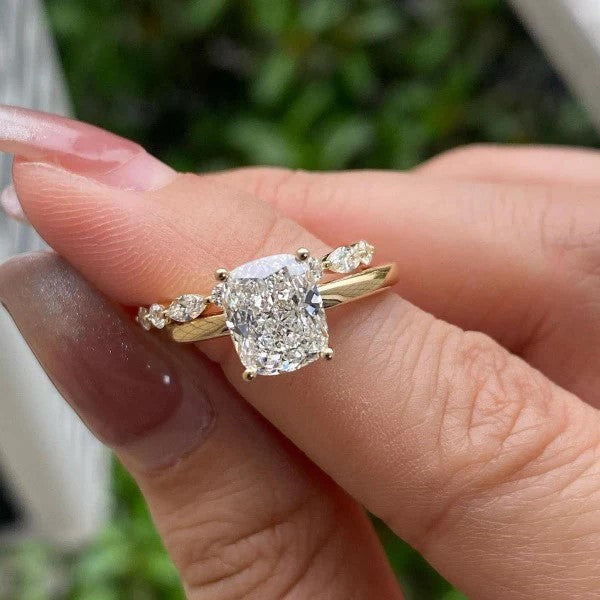Golden Tone Cushion Cut Solitare Bridal Set Ring in Sterling Silver Shineofdiamond