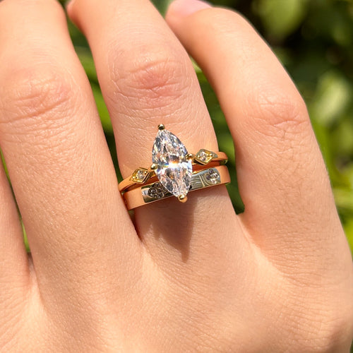 2 Pcs Unique Design Marquise Cut Sterling Silver Bridal Set Shine of Diamond