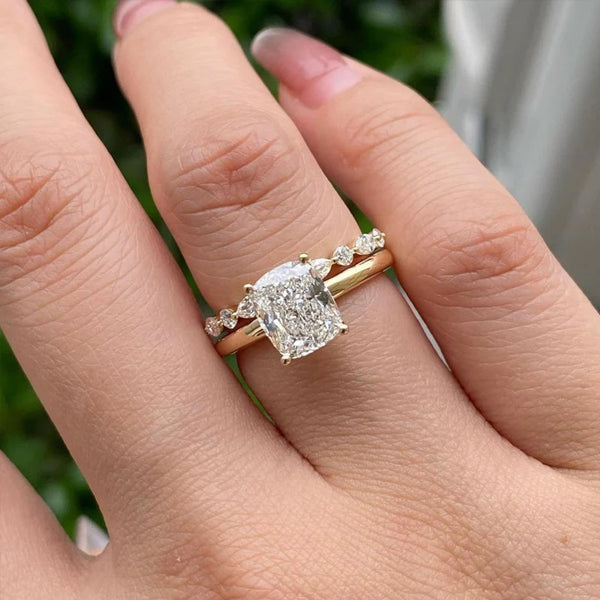 Golden Tone Cushion Cut Solitare Bridal Set Ring in Sterling Silver Shineofdiamond