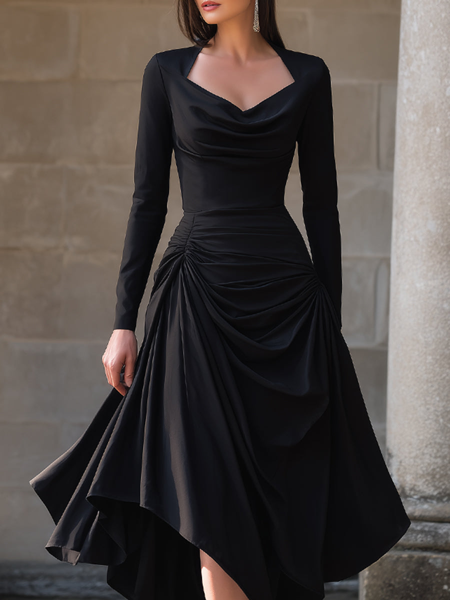 Draped Asymmetric Midi Dress With Sculpted Waist XYS