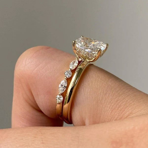 Golden Tone Cushion Cut Solitare Bridal Set Ring in Sterling Silver Shineofdiamond