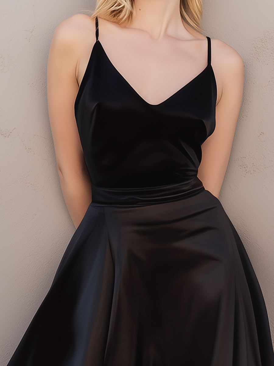 Satin Ruffled Midi Dress With Spaghetti Straps ZJ
