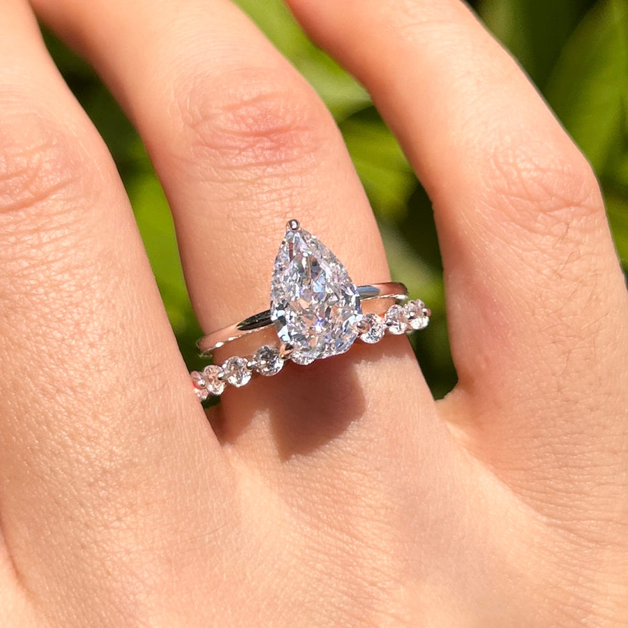 Classic 2 Pcs Pear Cut Sterling Silver Bridal Set Carly Jewelry
